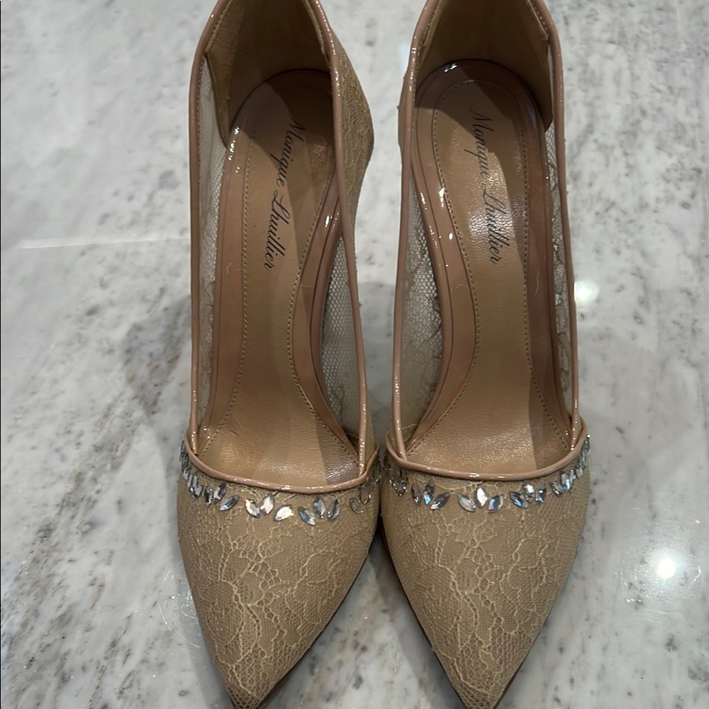 Nude Lace Heels with Rhinestones